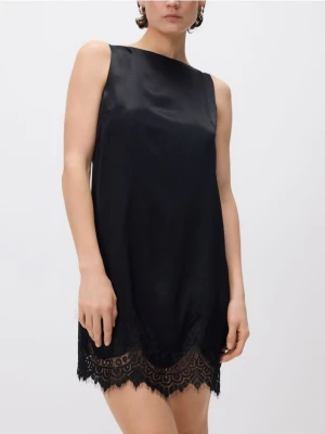 Reserved - Satynowa sukienka z koronką - czarny