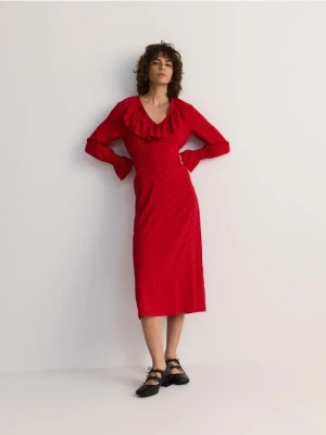 Reserved - Satynowa sukienka z żakardowym wzorem - czerwony