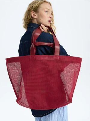 Reserved - Siateczkowa torebka shopper - karminowy