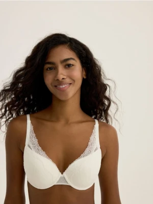 Reserved - Siateczkowy biustonosz push up - złamana biel