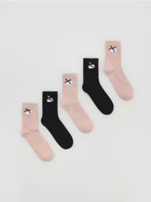 Reserved - Skarpetki z haftem 5 pack - brudny róż