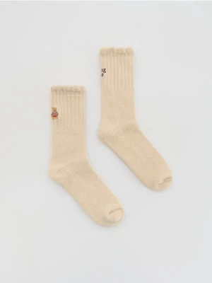 Reserved - Skarpetki z haftem - beżowy