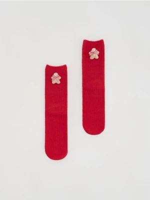 Reserved - Skarpetki ze świąteczną naszywką - czerwony