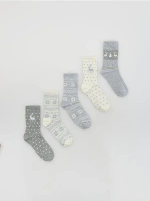 Reserved - Skarpetki ze świątecznym motywem 5 pack - beżowy