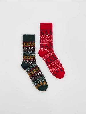 Reserved - Skarpety ze świątecznym motywem - ciemnozielony