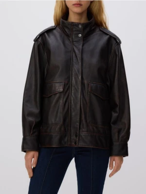 Reserved - Skórzana kurtka - ciemnobrązowy