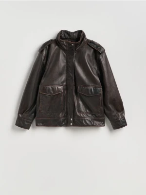 Reserved - Skórzana kurtka - ciemnobrązowy