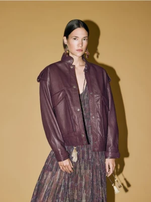 Reserved - Skórzana kurtka - mahoniowy