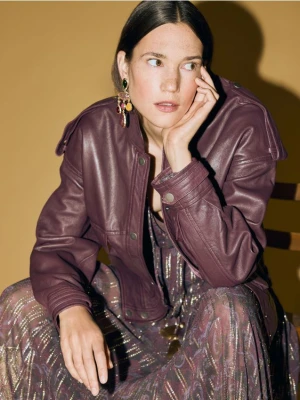 Reserved - Skórzana kurtka - mahoniowy