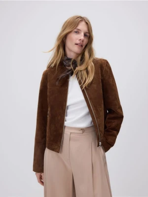 Reserved - Skórzana kurtka na zamek - brązowy