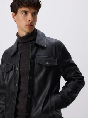 Reserved - Skórzana kurtka z kołnierzem - czarny