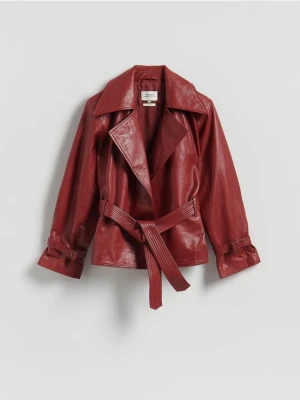 Reserved - Skórzana kurtka z kołnierzem - czerwony