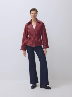 Reserved - Skórzana kurtka z kołnierzem - czerwony