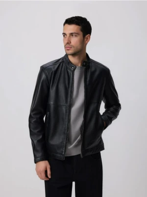 Reserved - Skórzana kurtka ze stójką - czarny