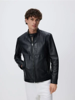 Reserved - Skórzana kurtka ze stójką - czarny