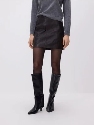 Reserved - Skórzana spódnica mini - ciemnobrązowy