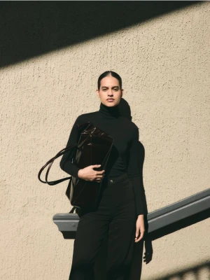 Reserved - Skórzana torebka shopper - mahoniowy