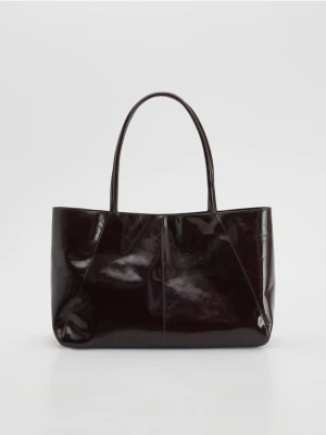 Reserved - Skórzana torebka shopper - mahoniowy