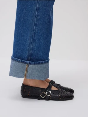 Reserved - Skórzane baleriny z paskami - czarny