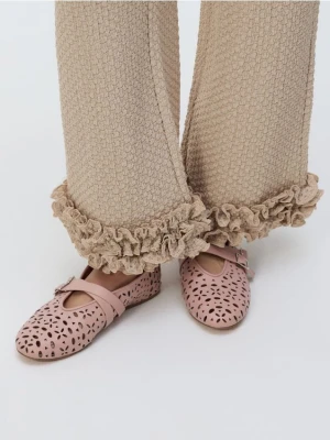 Reserved - Skórzane baleriny z paskami - różowy