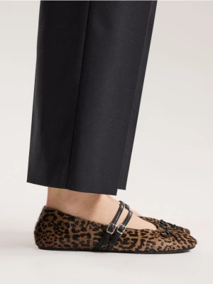 Reserved - Skórzane baleriny z włosem - wielobarwny