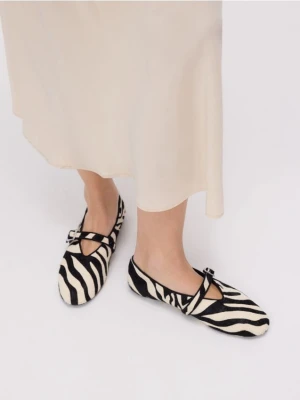 Reserved - Skórzane baleriny ze zwierzęcym motywem - wielobarwny