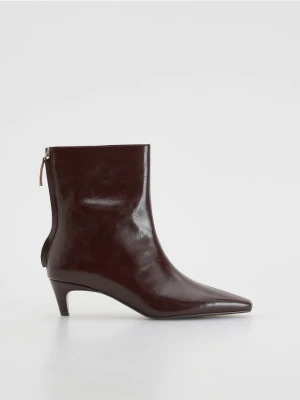 Reserved - Skórzane botki na obcasie - bordowy