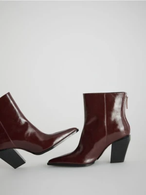 Reserved - Skórzane botki na obcasie - bordowy