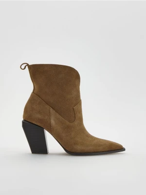Reserved - Skórzane botki na obcasie - brązowy