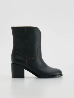 Reserved - Skórzane botki na obcasie - czarny