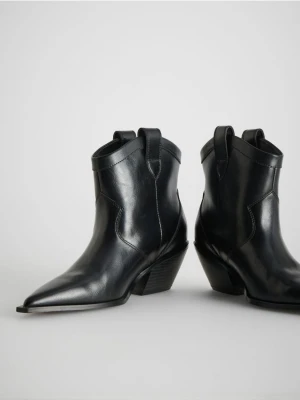 Reserved - Skórzane botki na obcasie - czarny
