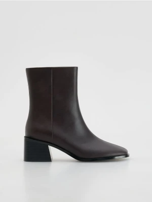 Reserved - Skórzane botki na obcasie - mahoniowy