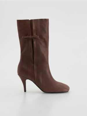 Reserved - Skórzane botki na obcasie - mahoniowy