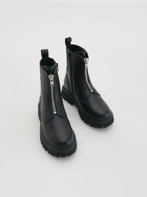 Reserved - Skórzane botki z zamkiem - czarny