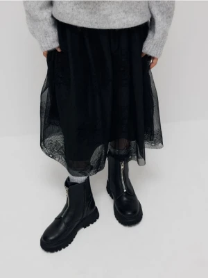 Reserved - Skórzane botki z zamkiem - czarny