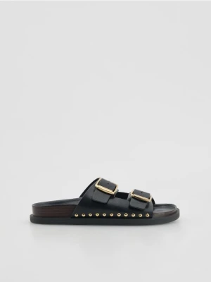 Reserved - Skórzane klapki - czarny