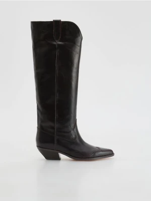 Reserved - Skórzane kozaki - bordowy