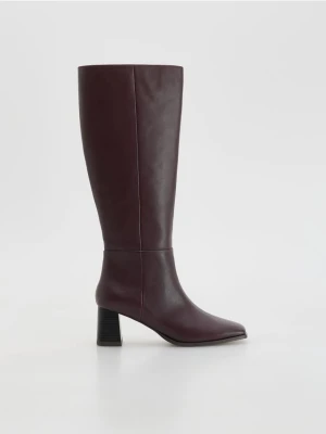 Reserved - Skórzane kozaki na obcasie - mahoniowy