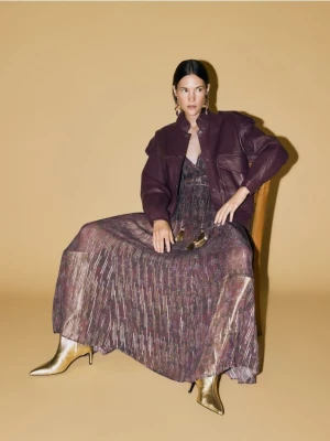 Reserved - Skórzane kozaki na szpilce - złoty