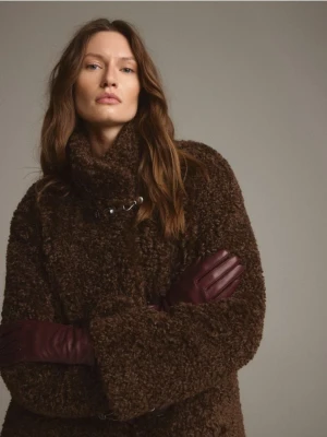 Reserved - Skórzane rękawiczki - bordowy