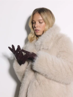 Reserved - Skórzane rękawiczki - bordowy