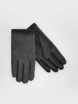 Reserved - Skórzane rękawiczki z fakturą - Czarny