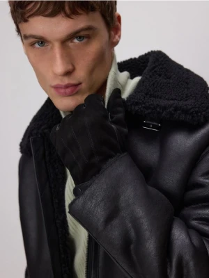 Reserved - Skórzane rękawiczki z łączonych materiałów - czarny