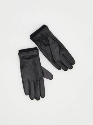 Reserved - Skórzane rękawiczki ze ściągaczem - Czarny
