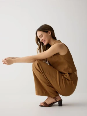 Reserved - Skórzane sandały na klocku - brązowy