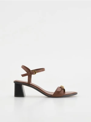 Reserved - Skórzane sandały na klocku - brązowy