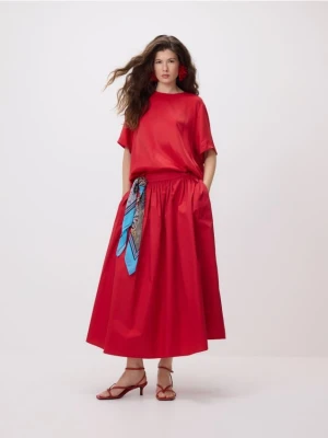 Reserved - Skórzane sandały na obcasie - czerwony