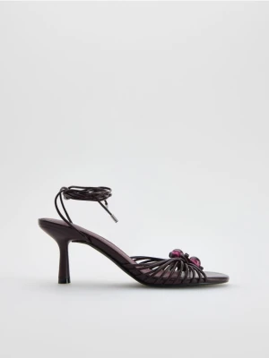 Reserved - Skórzane sandały na obcasie - mahoniowy