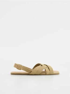 Reserved - Skórzane sandały z paskami - beżowy