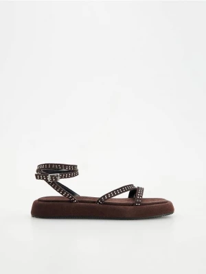 Reserved - Skórzane sandały z paskami - ciemnobrązowy